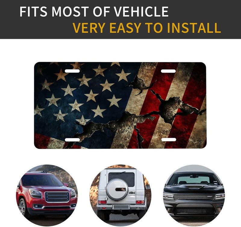 CTVSLFU Front License Plate Cover – Aluminum Metal Car Accessory, Rust-Proof Novelty Vanity Tag Decor for Men & Women, 6x12 with 4 Holes - Vintage Stars and Stripes 005 - Image 4